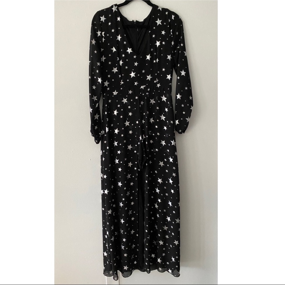 Revolve jumpsuit stars black & silver women